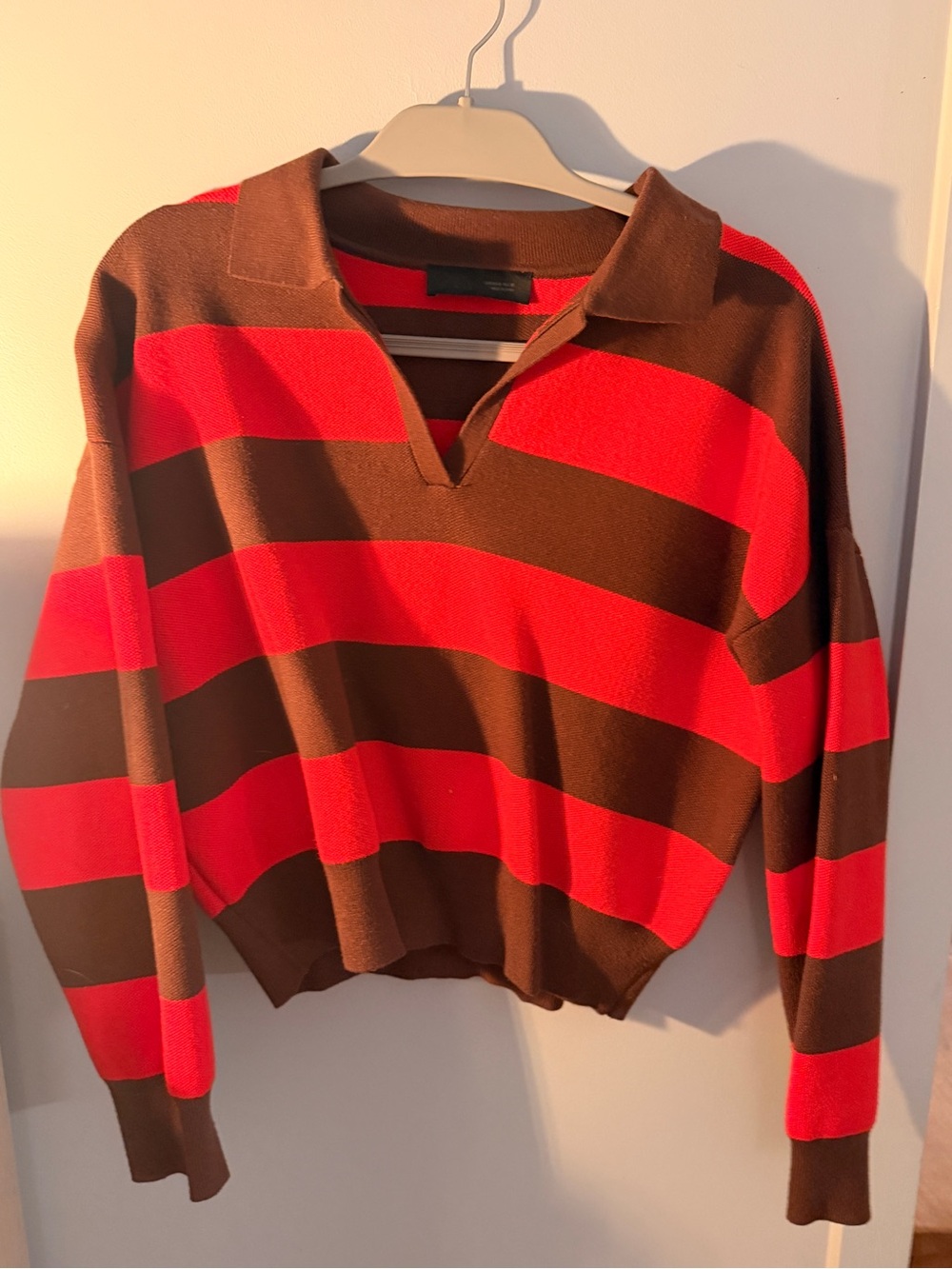 Zara Red & Brown Collared Stripe Rugby Sweater